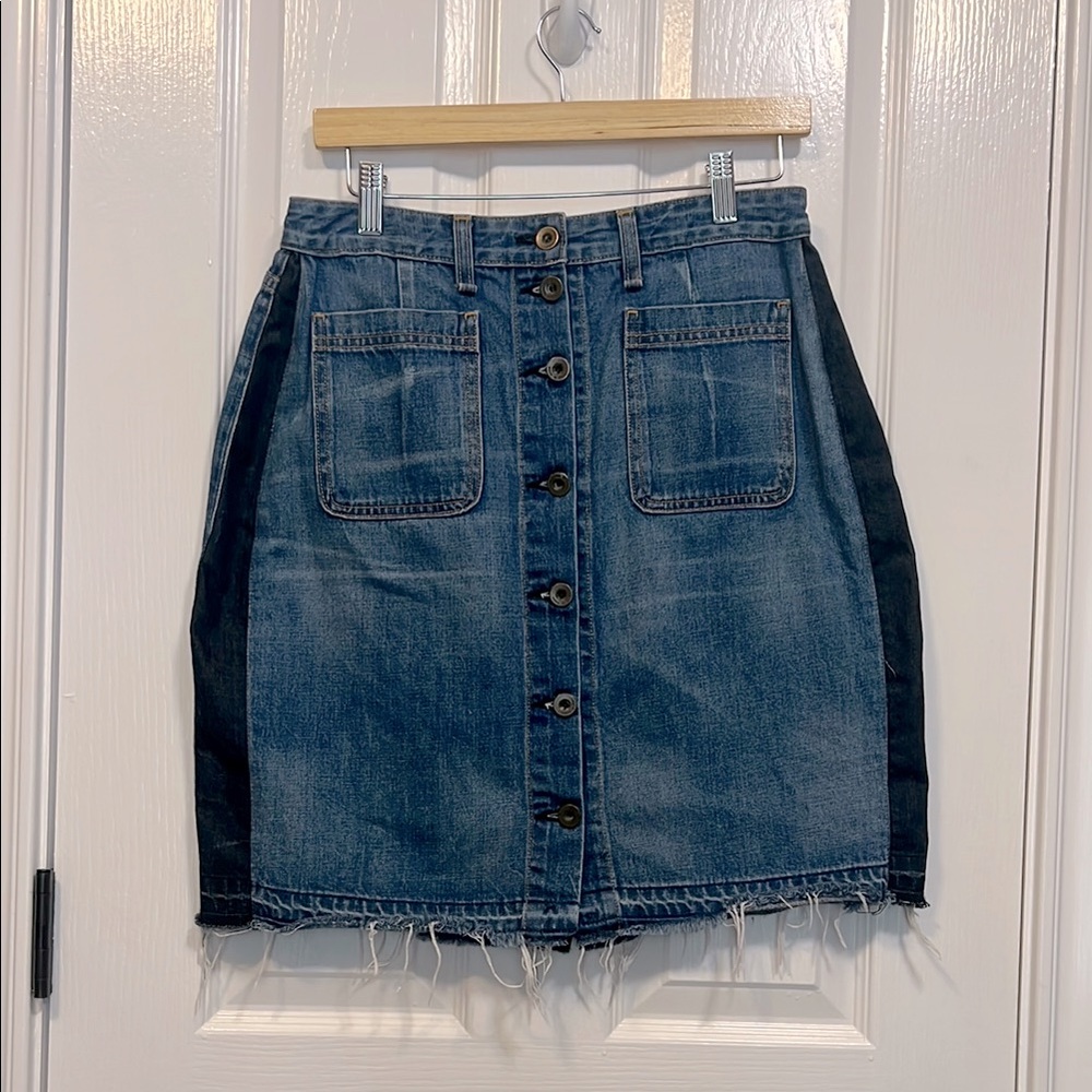 rag & bone Two-Tone Button-Front Denim Mini Skirt in Blue and Black